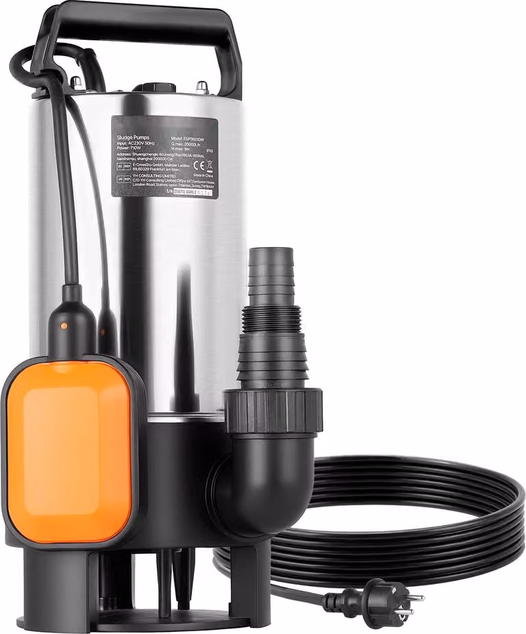 Pompa sommergibile - Pompa per acque reflue 710 W - 20.000 l/h - Prevalenza 9 m - Interruttore a galleggiante automatico - Per acque reflue e acque chiare - Piscina, stagno, cantina