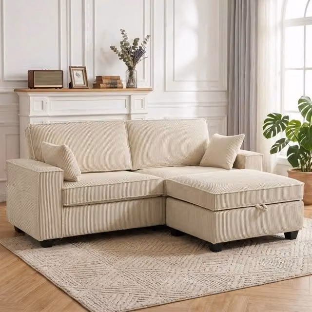 Divano angolare modulare WISHDOR con pouf coordinato, design moderno a L, colore beige