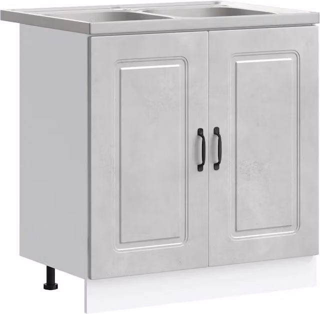 Mobile base da cucina moderno HELLOSHOP26 in legno composito grigio opaco con ante a filo L 80 cm x P 46 cm x H 81,5 cm