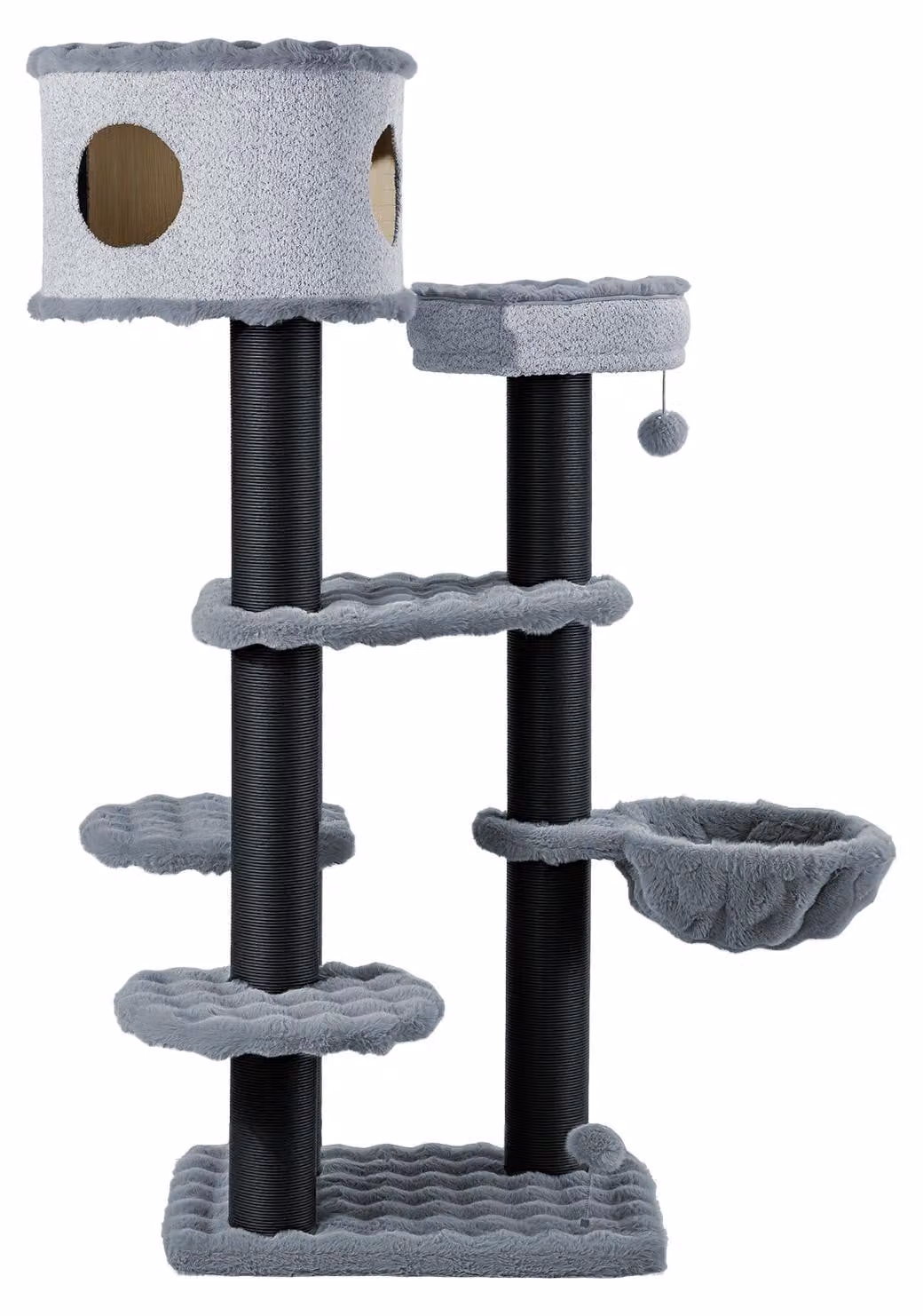 Torre per gatti Fudajo Empire, 190 cm, taglia XXL, con tiragraffi, casetta per gatti, amaca sospesa, cuccia e tiragraffi in corda di carta