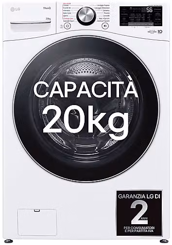 Lavatrice a carica frontale LG F0P3020TSWC Serie P3 AI DD, Capacità 20 kg, 1000 rpm, Classe B, Colore Bianco e Nero, con programmi a vapore e Wi-Fi, L: 70 cm, P: 83 cm, H: 99 cm – 1