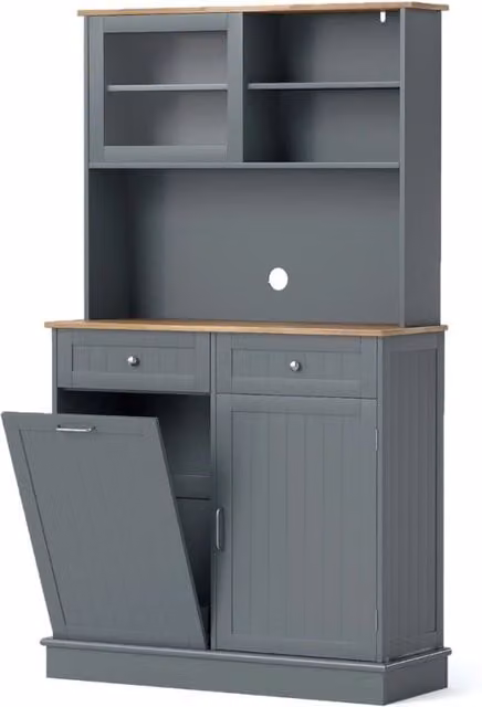 Armadio per rifiuti inclinato alto da cucina con pattumiera, Armadio per rifiuti doppio inclinazione piano gomma Grigio