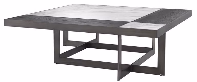 Tavolino Casa Padrino bianco / viola / moka 110 x 110 x h. 35 cm - Tavolino da salotto con piano in marmo e struttura in acciaio inox - Mobili