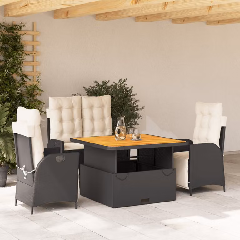 Set da pranzo da giardino vidaXL in legno di acacia oliato nero e marrone con 4 sedie