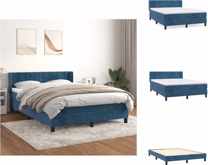 vidaXL Letto a molle con materasso blu scuro 140x200 cm in velluto - Letti e strutture letto