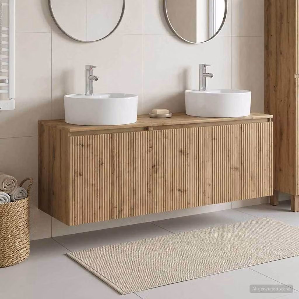 Set di 3 mobili da bagno moderni vidaXL in legno marrone con base lavabo e pensili a muro