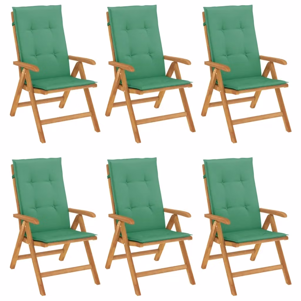 Set di 6 sedie pieghevoli reclinabili vidaXL in legno di teak con cuscini verdi per giardino – 2