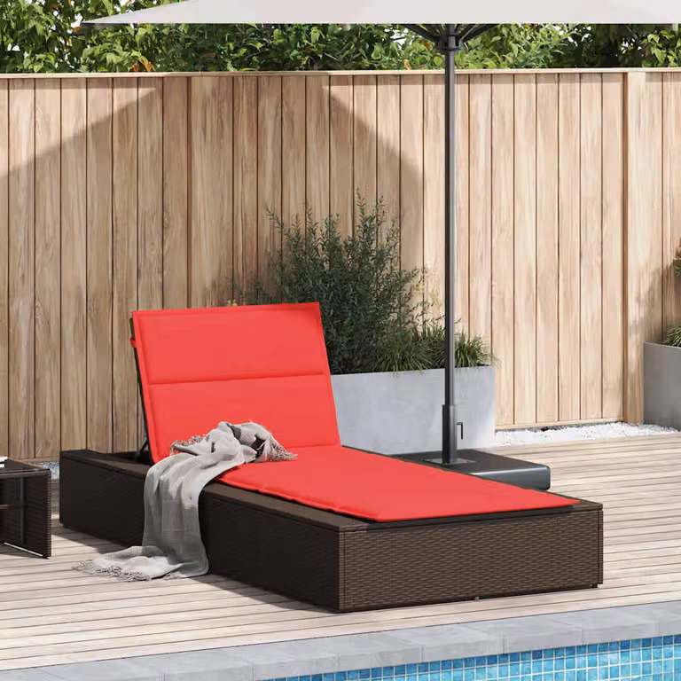 vidaXL Lettino Prendisole con Cuscino Galleggiante Marrone Polyrattan