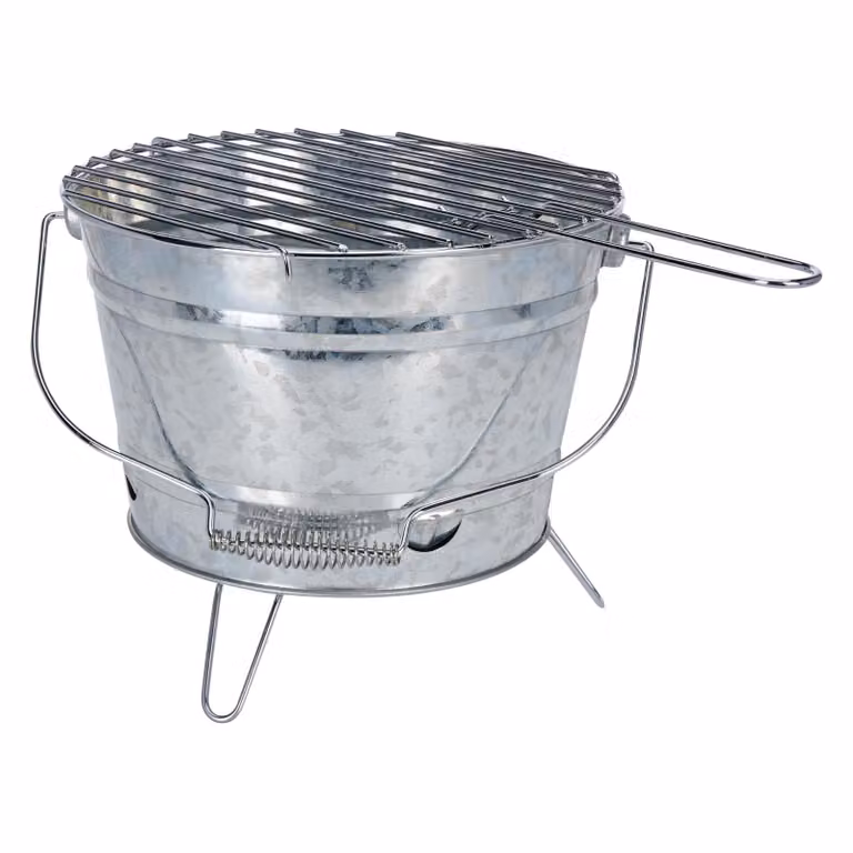 Griglia a carbone zincata con maniglia, diametro 27 cm. Griglia portatile a carbone con griglia e piedi pieghevoli. Griglia da campeggio mobile, ideale per picnic e barbecue