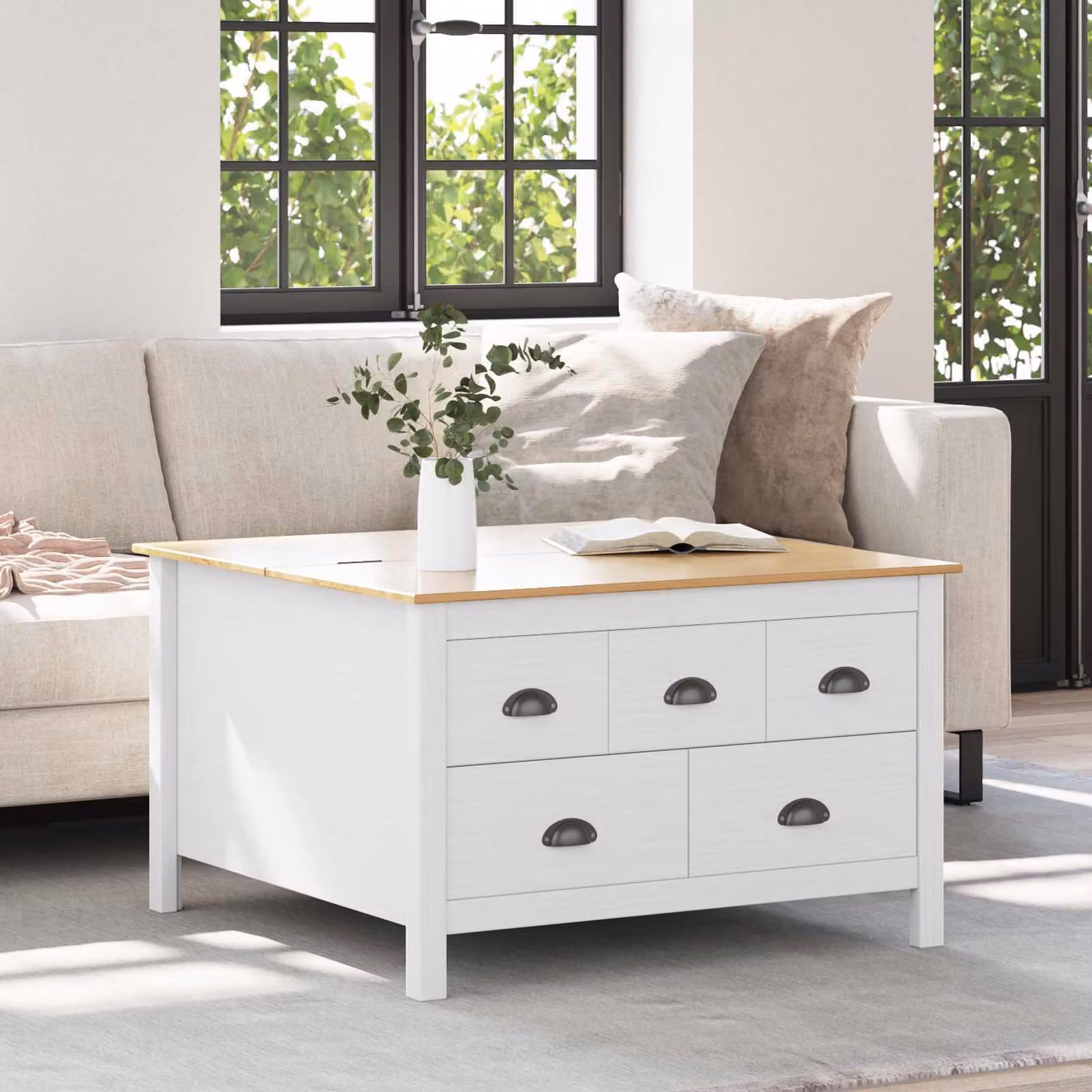 Maison Exclusive - Tavolino HILL, bianco e color miele, 79,5 x 79,5 x 49 cm