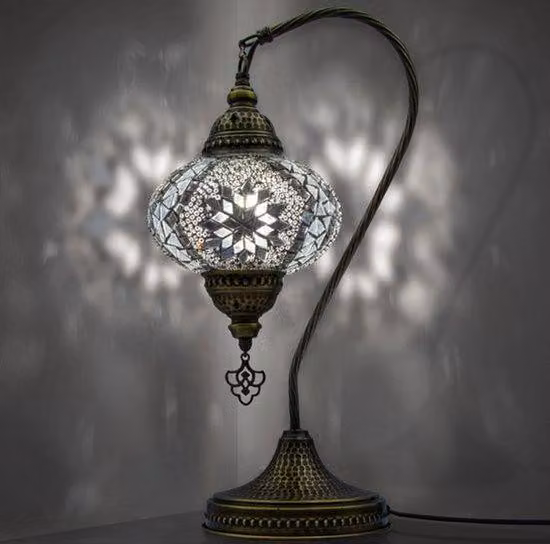 Mozaiek Lampada da tavolo a collo di cigno Lampada da notte artigianale - Illuminazione decorativa turca orientale, marocchina Bianca