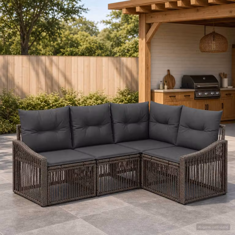 Set Divano da Giardino vidaXL 4 Pezzi a Forma di L Grigio con Cuscini e Struttura in Metallo