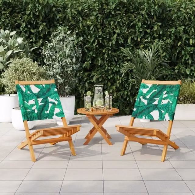 Set di 2 sedie da giardino vidaXL in legno di acacia oliato con motivo floreale e cuscini verdi in tessuto resistente ai raggi UV