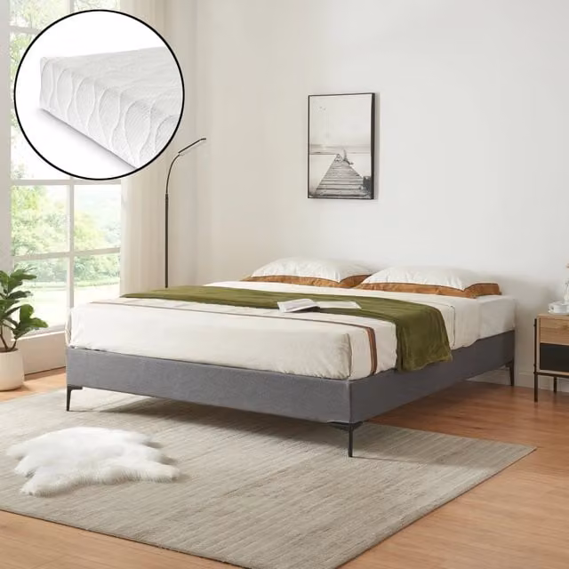 Letto Matrimoniale Lilla con Materasso e Fodera Protettiva Grigio Scuro en.casa L/P: 180 x 200 cm