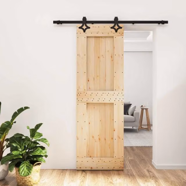 Porta scorrevole moderna vidaXL in legno e acciaio, colore naturale e nero, H: 210 cm, L: 70 cm