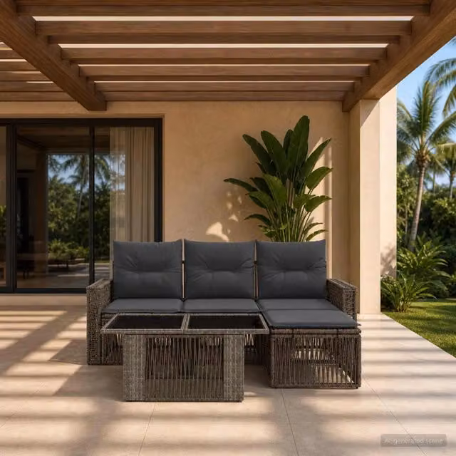 Set Divano da Giardino 5 pz Grigio e Grigio Scuro polyrattan 3436781