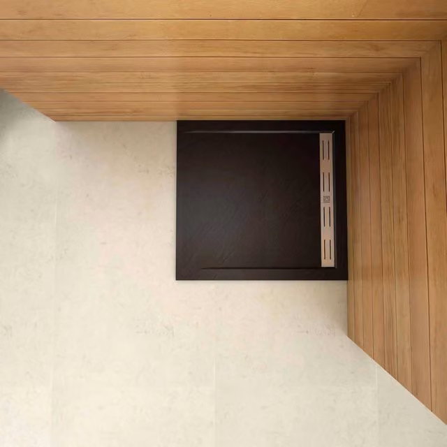 Piatto Doccia Quadrato Aica Italy in Pietra Vulcanica e Resina Mista, Colore Nero, L/P/H: 70 x 70 x 3 cm, Antiscivolo e Antibatterico