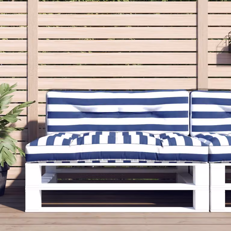 vidaXL Set di 2 Cuscini per Pallet a Strisce Blu e Bianche in Poliestere Idrorepellente e Resistente ai Raggi UV L: 120 cm, P: 80 cm, H: 12 cm