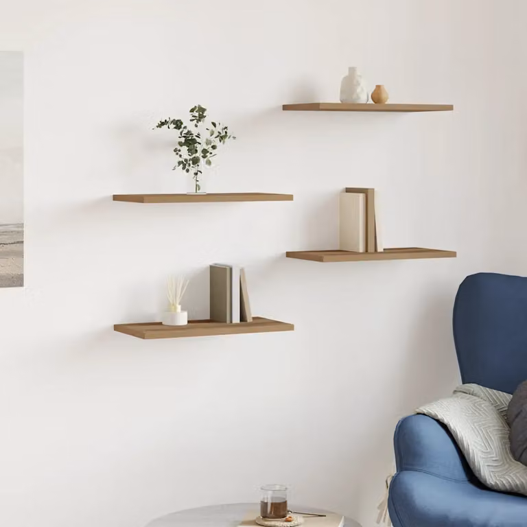 Set di 4 mensole da parete vidaXL in stile artigianale color rovere, realizzate in MDF, L: 40 cm, P: 20 cm, H: 1,5 cm