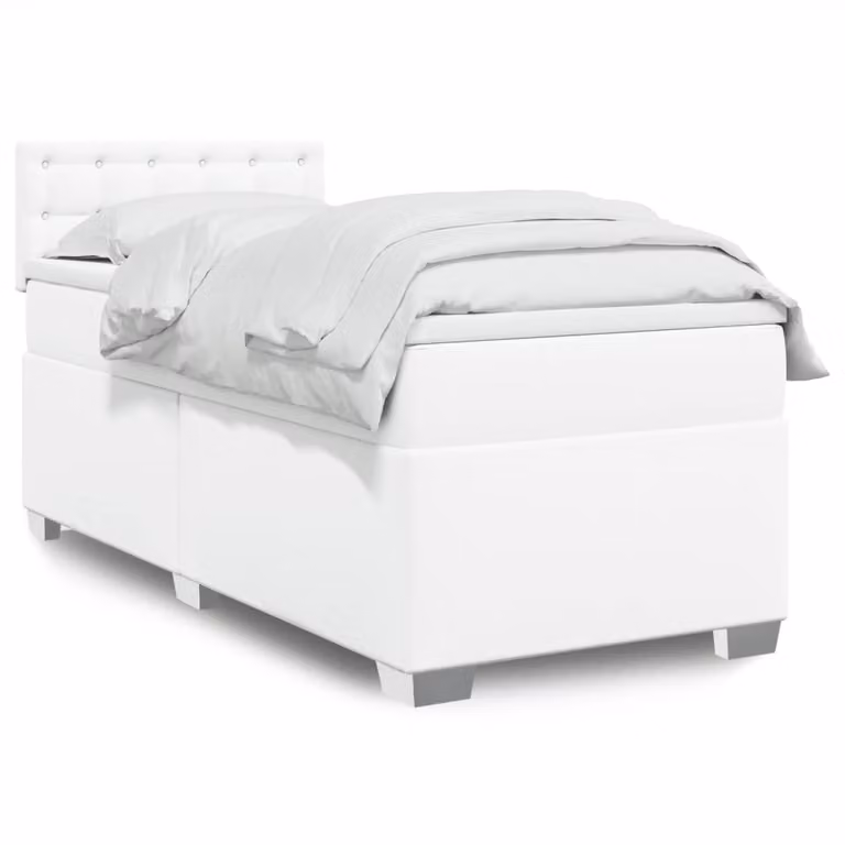 vidaXL Giroletto a Molle con Materasso Ibrido in Similpelle Bianco L/P/H: 80 x 200 cm