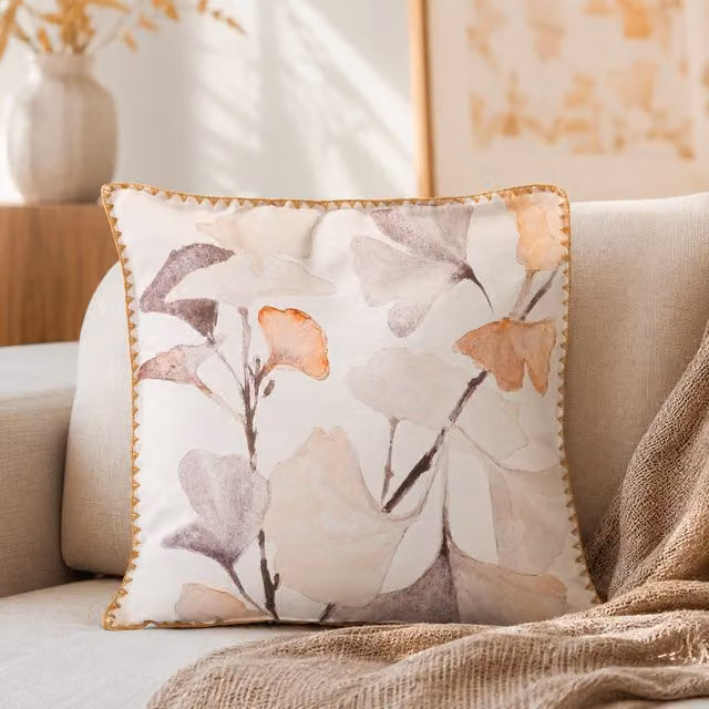 Cuscino decorativo quadrato KASANOVA con motivo floreale a foglie ventaglio multicolore, L 45 cm x P 45 cm