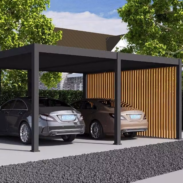 Carport Ombrea per 2 veicoli in metallo con grondaia, L: 600 cm, P: 500 cm, H: 255 cm, colore antracite e bianco