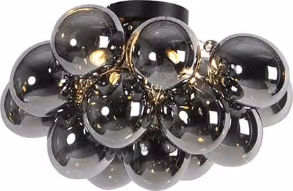 QAZQA - Lampada da soffitto di design I Lampada da soffitto I Lampada I Lampada nera con vetro fumé a 4 luci - Uvas I Soggiorno I Camera da letto - Sfera I Sferica - Adatta a LED G9