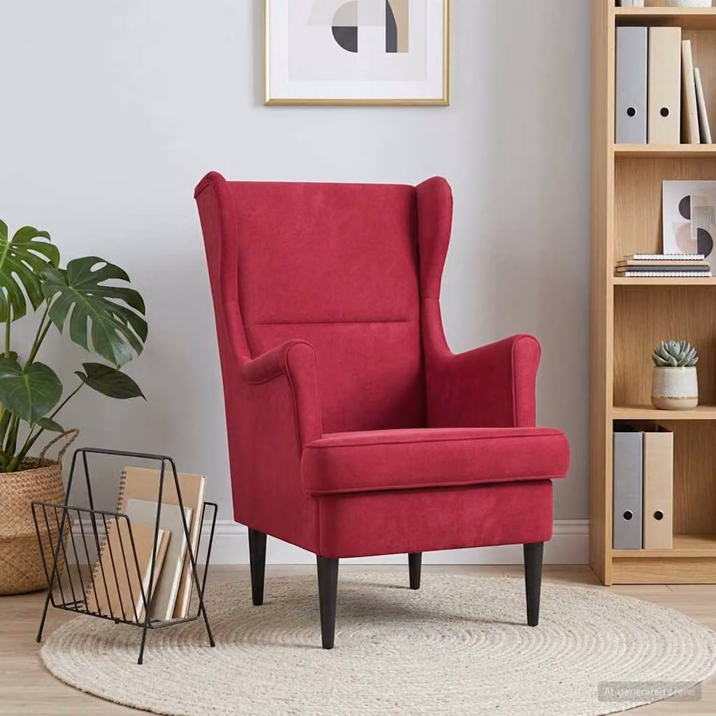 Poltrona moderna vidaXL in velluto rosso con braccioli e struttura in legno e metallo