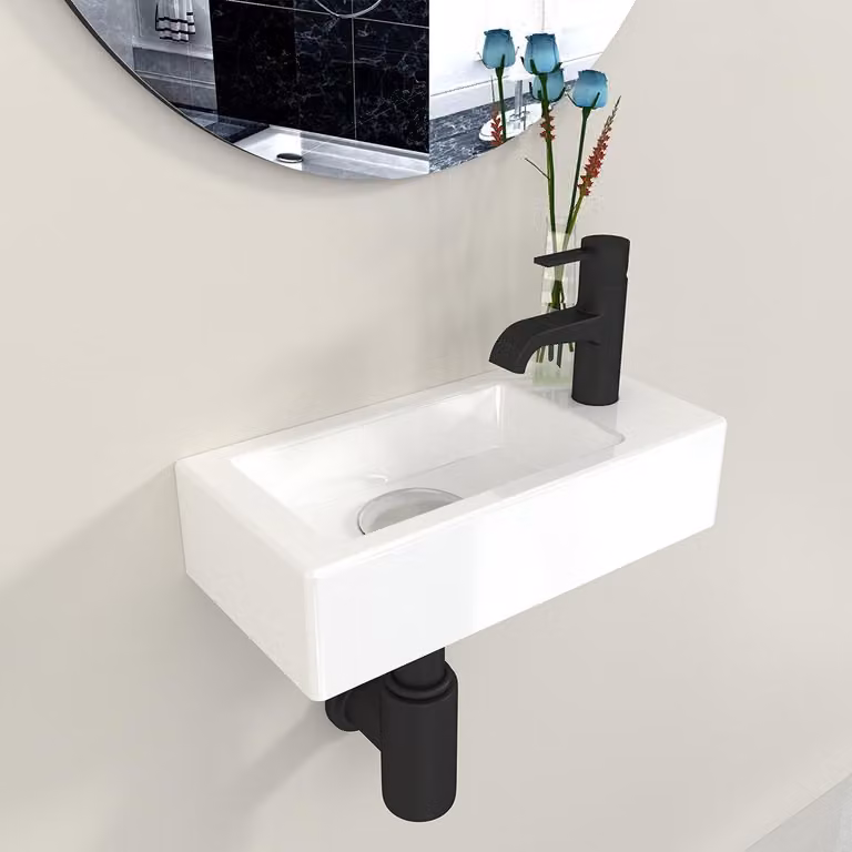 Lavabo in Vetroceramica da montare a parete, con rivestimento antibatterico