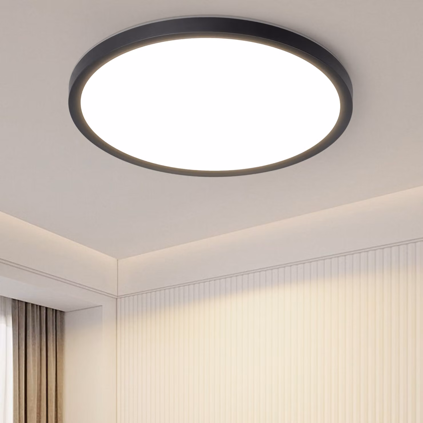 ZMH Lampada da soffitto LED Ø22cm Piatta 18W Lampada da corridoio Nera Illuminazione da soffitto per cucina 3000K Rotonda Lampada da cucina Bianco caldo per corridoio Camera da letto