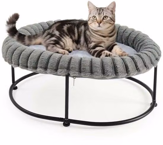 Ibenzoa® Lettino rialzato per gatti, 21 cm di altezza | Lettino stabile con struttura in acciaio, resistente fino a 18 kg, nido ergonomico con cuscino rimovibile e lavabile – ideale per gatti, cuccioli e conigli