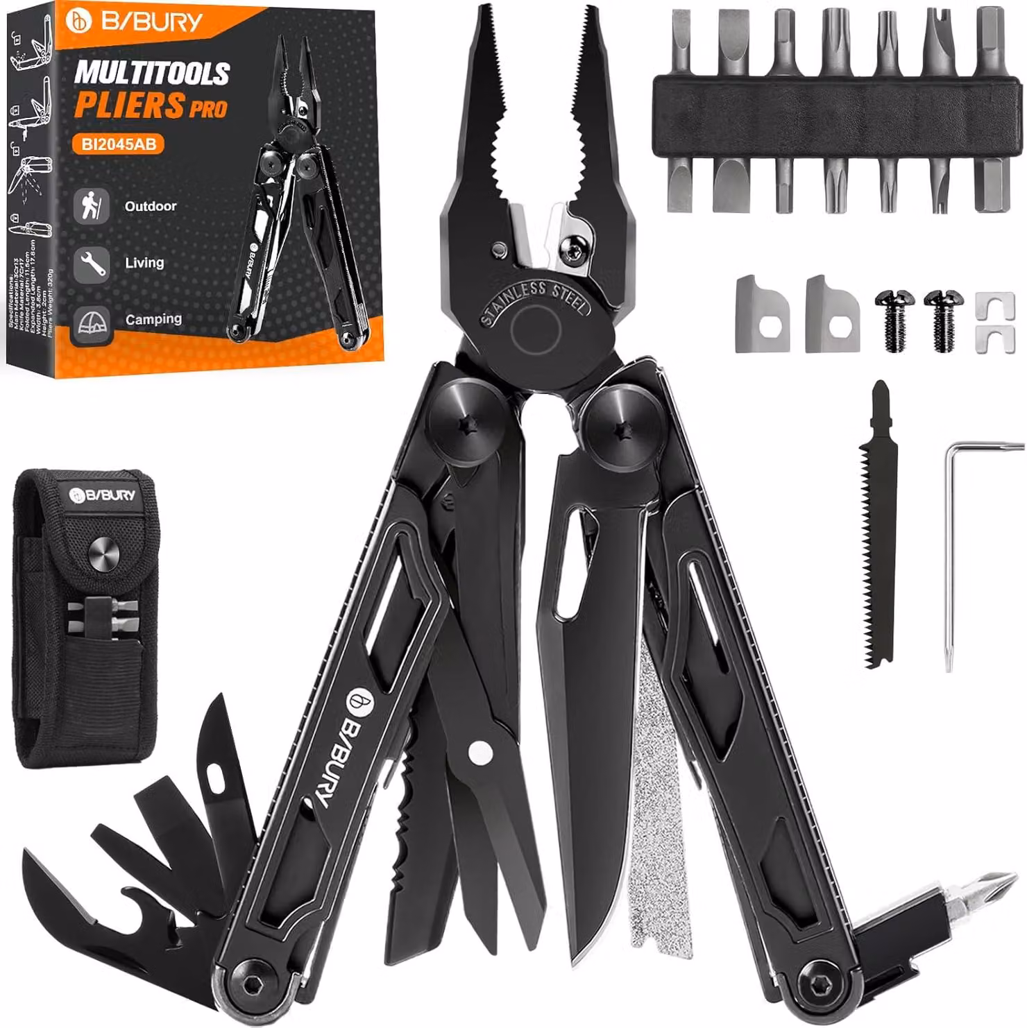Multitool 31-in-1, in acciaio inossidabile, con forbici e set di cacciaviti, ideale per il campeggio