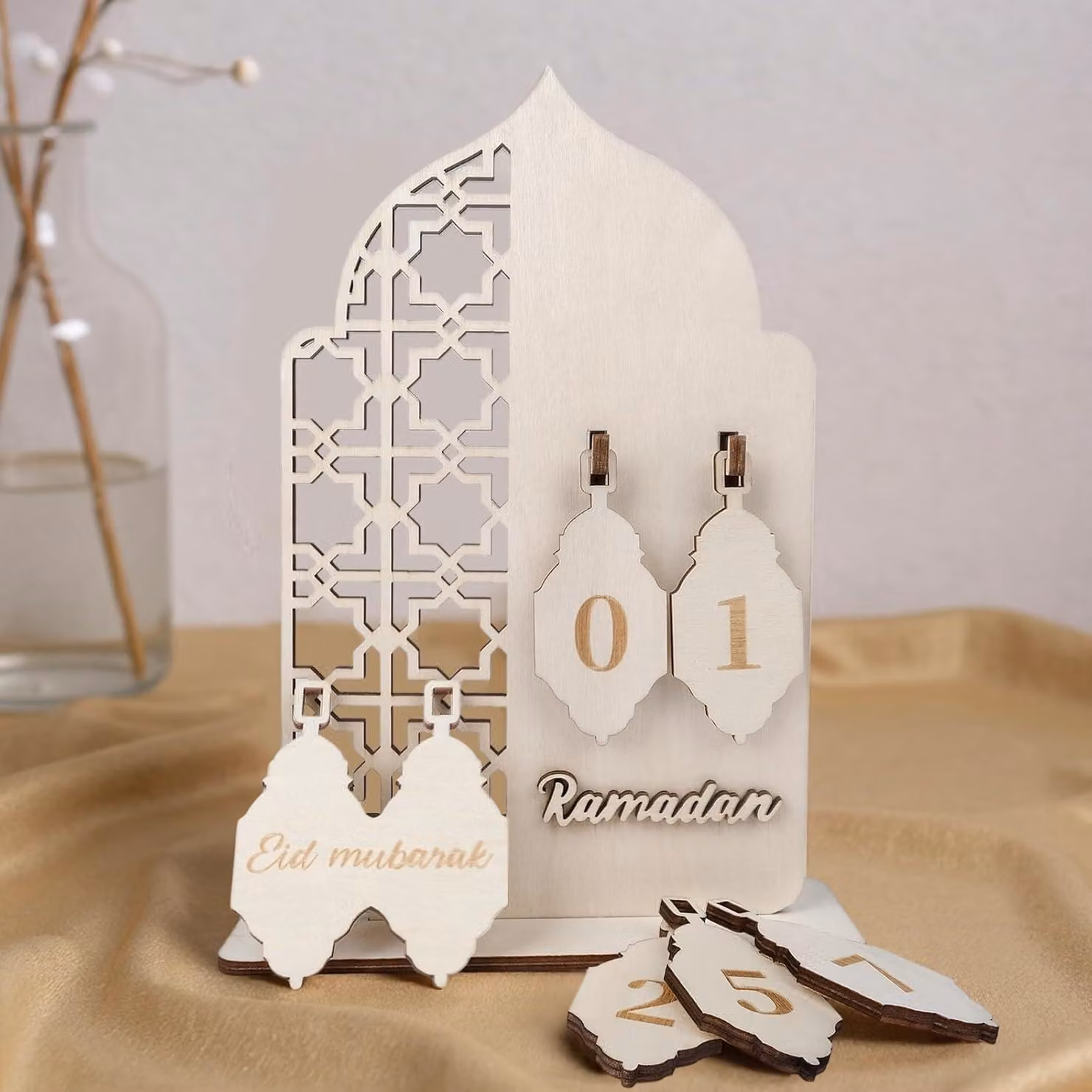Calendario del Ramadan in legno – Calendario riutilizzabile per contare i giorni e decorazione per l'Eid Mubarak