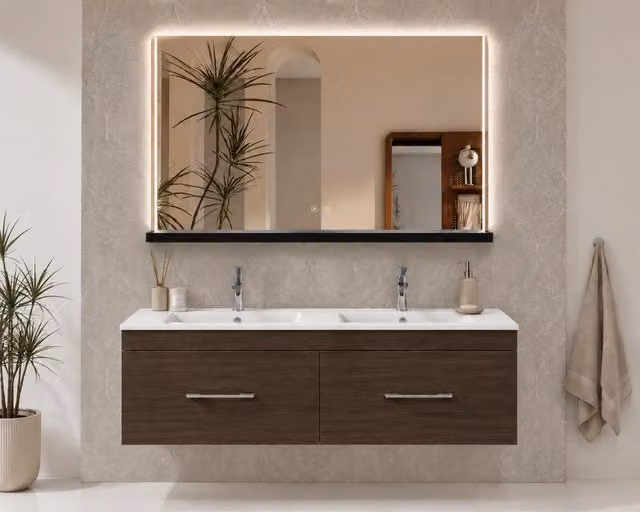 Mobile bagno con lavabo ORIGENBATH FLORENCIA senza specchio 120x45 cm doppia vasca frassino tea