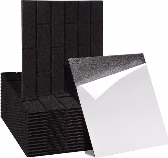 Pannello acustico quadrato, autoadesivo, in feltro, per l'isolamento acustico, colore nero