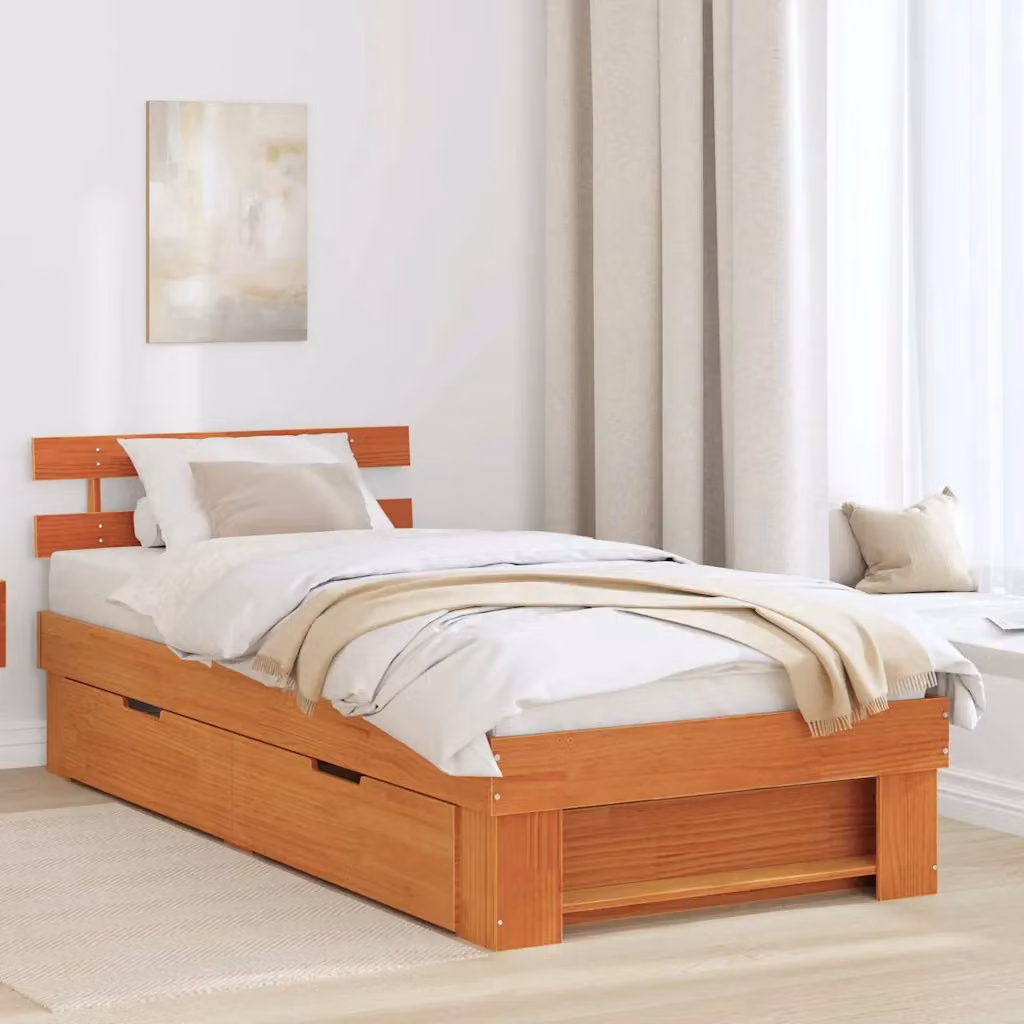Struttura del letto moderna vidaXL in pino massello marrone cerato con cassetti L/P/H: 200 x 80 x 83,5 cm – 1