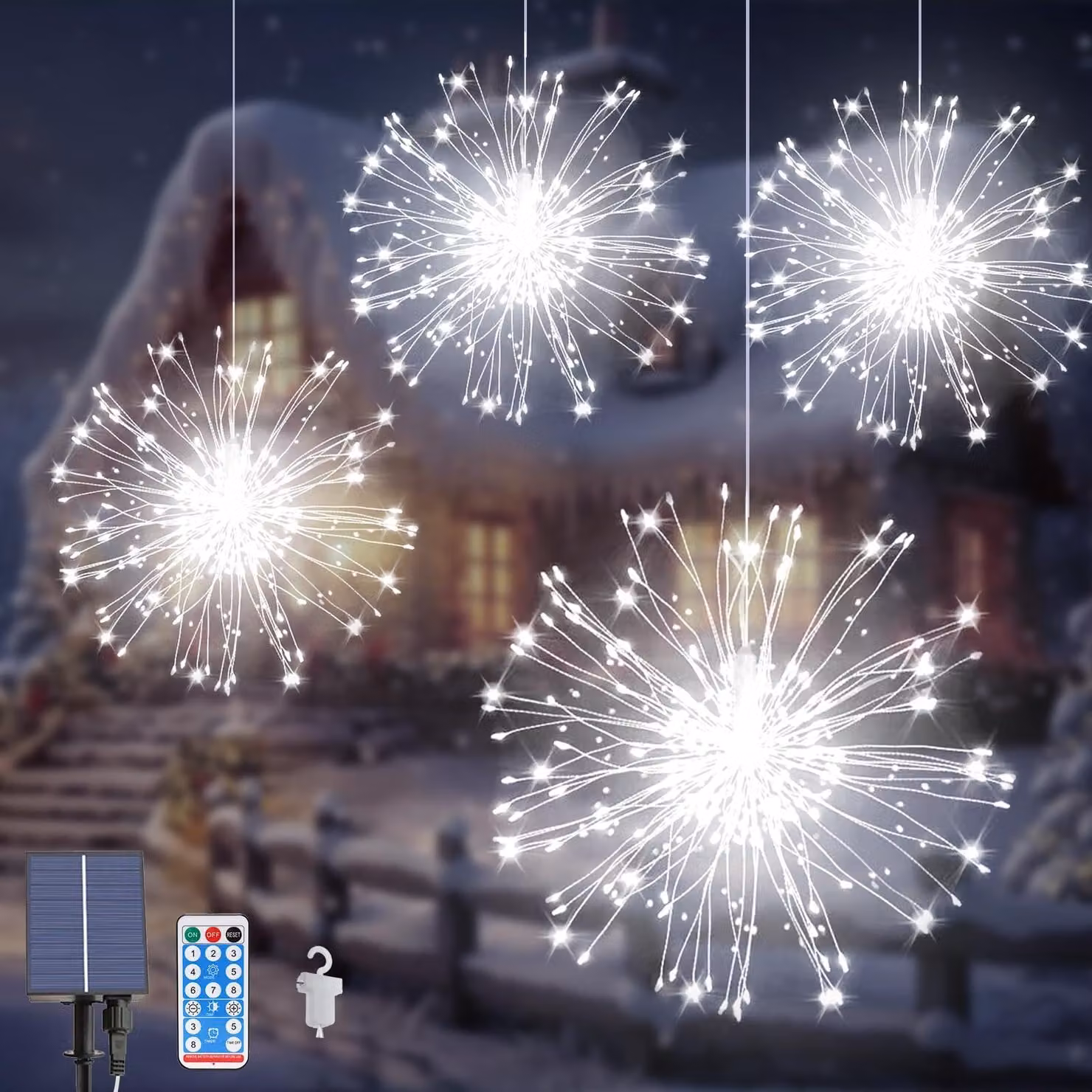Lampade decorative a energia solare, con 480 LED, 8 modalità, impermeabili, set da 4