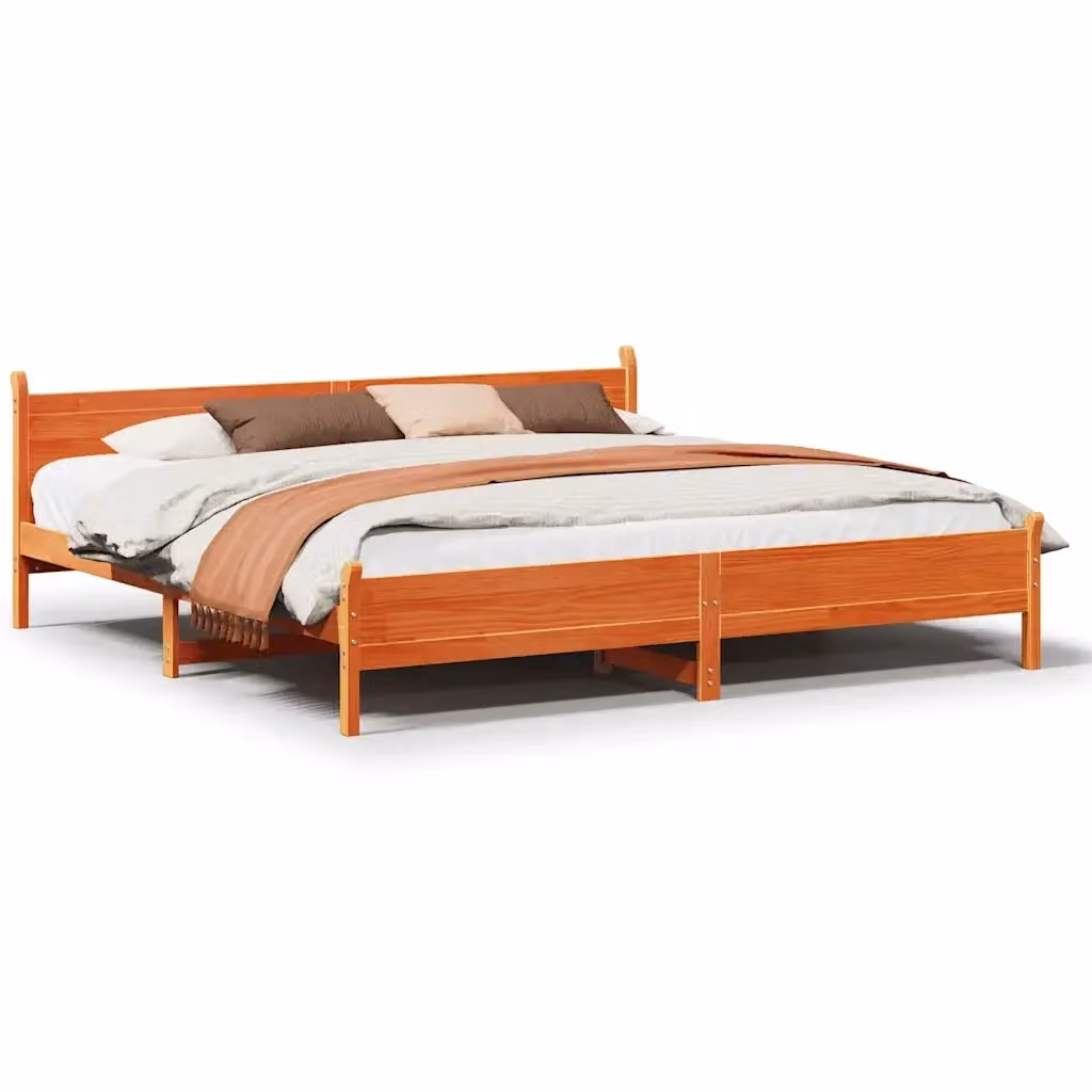 Letto in legno di pino Marrone Cera vidaXL con doghe piatte L: 200 cm, P: 180 cm, H: 205 cm – 2