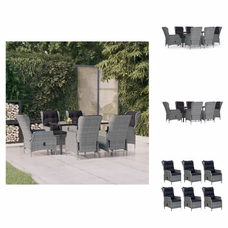 vidaXL set da pranzo da giardino 7 pezzi in poly rattan grigio chiaro - Set di mobili da giardino