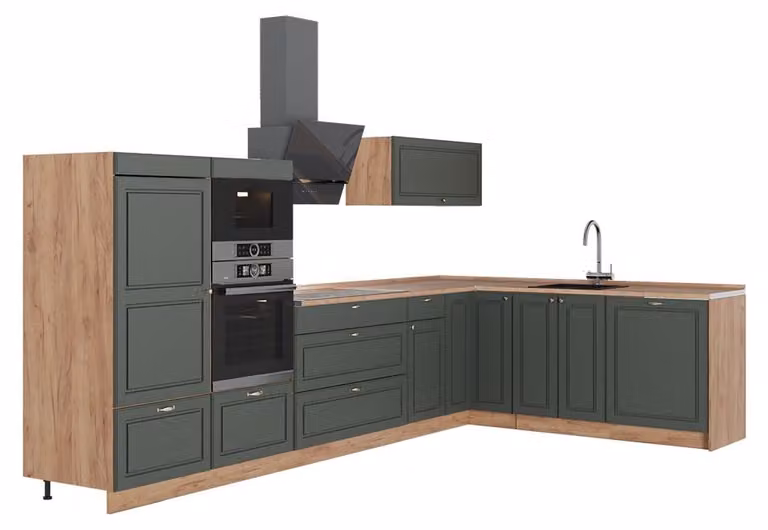 Cucina angolare completa Vicco Fame-Line Verde-oro rustico/Rovere dorato 347 x 207 cm, PL Rovere, Model 63606