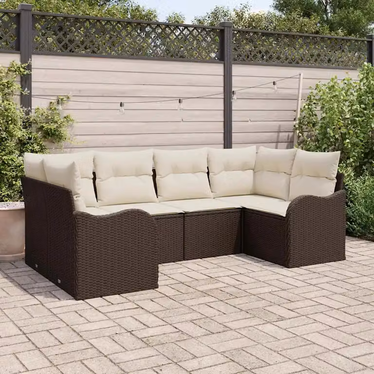 Set Divano da Giardino Moderno vidaXL 6 Pezzi in Polyrattan Marrone con Cuscini e Struttura in Acciaio Verniciato a Polvere