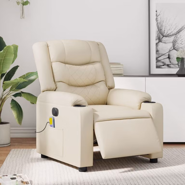 Poltrona Massaggiante Elettrica Reclinabile vidaXL in Similpelle Beige