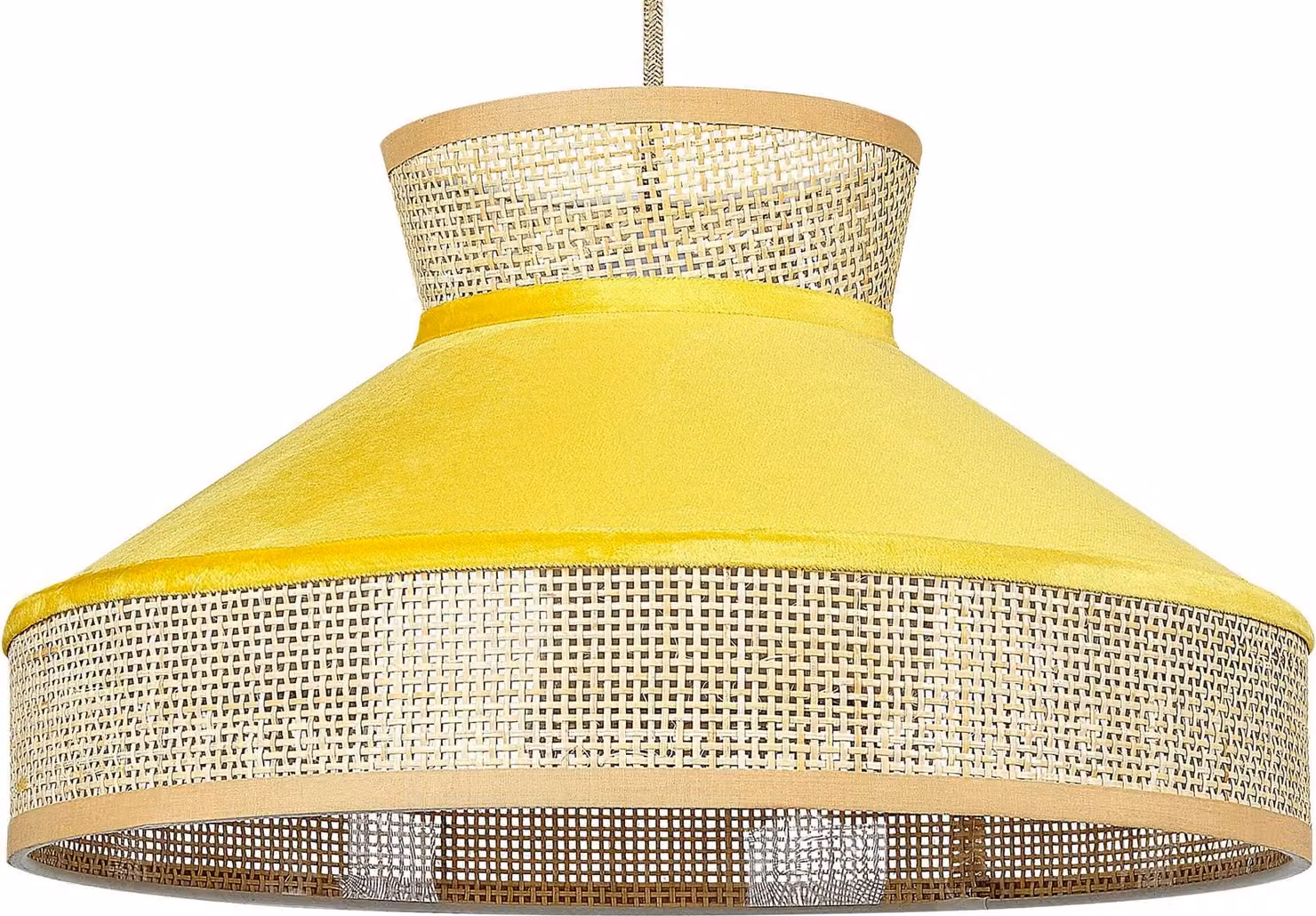 BELIANI Lampada a sospensione giallo naturale con paralume in velluto di rattan Illuminazione a sospensione in stile boho