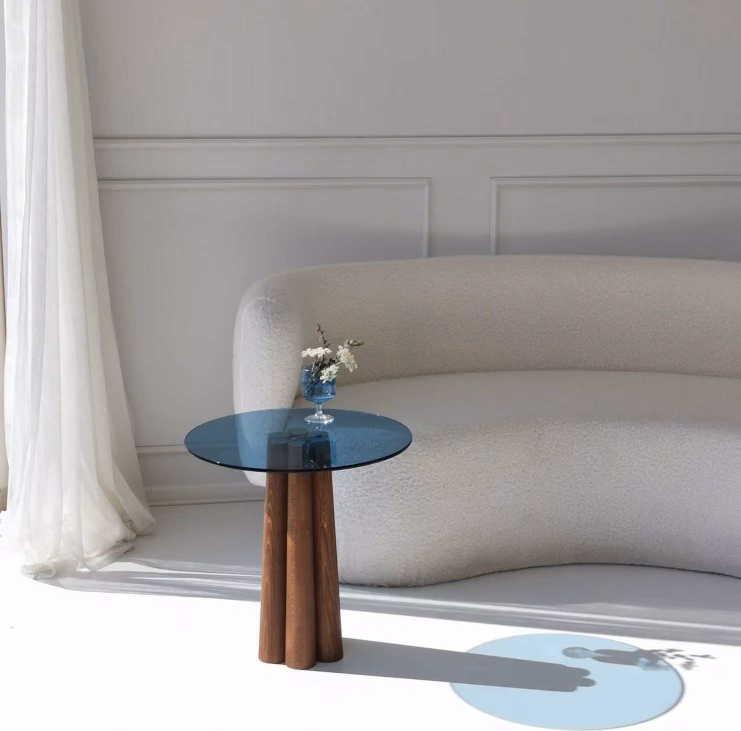 Skye Decor, Thales Walnut, Blue, tavolino, 100% vetro temperato, noce, 50 x 50 x 50 cm