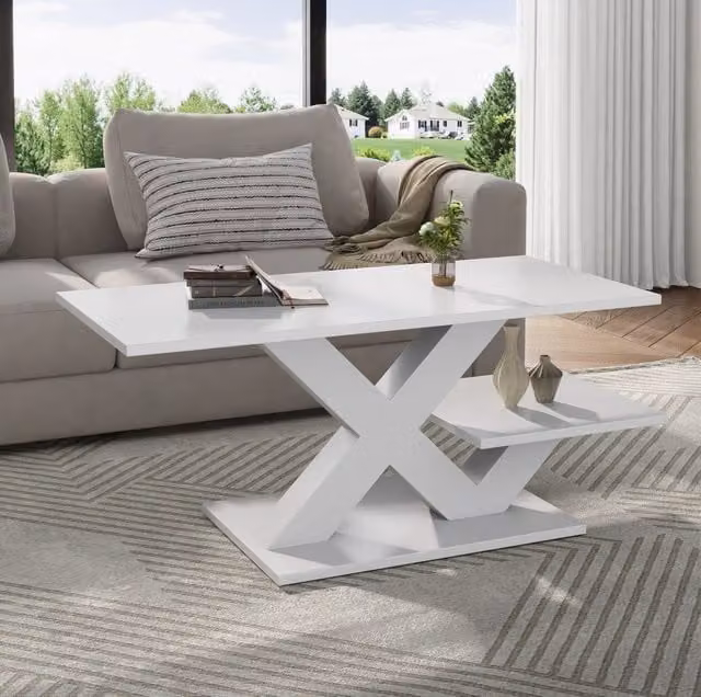Tavolino da caffè rettangolare MODFU bianco lucido in MDF L: 100 cm, P: 48 cm, H: 45 cm – 1