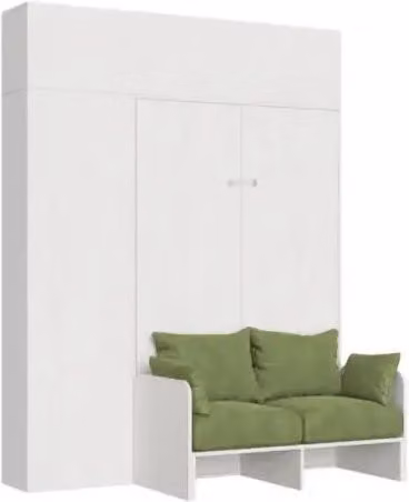 Letto matrimoniale a scomparsa Kentaro Itamoby con divano e mobili, Bianco frassino e Verde, L/P: 140 x 190 cm