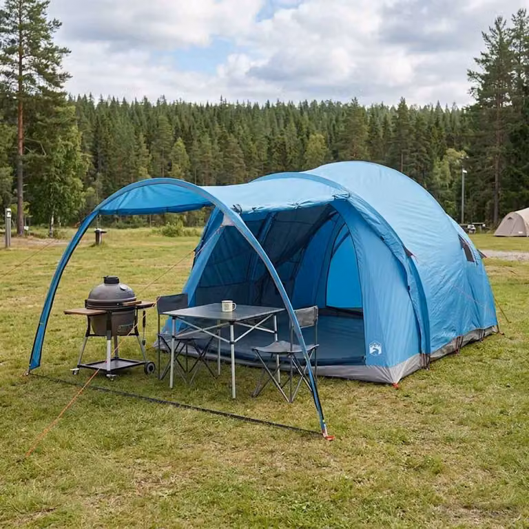 Tenda a tunnel vidaXL per 6 persone in poliestere e acciaio, colore blu