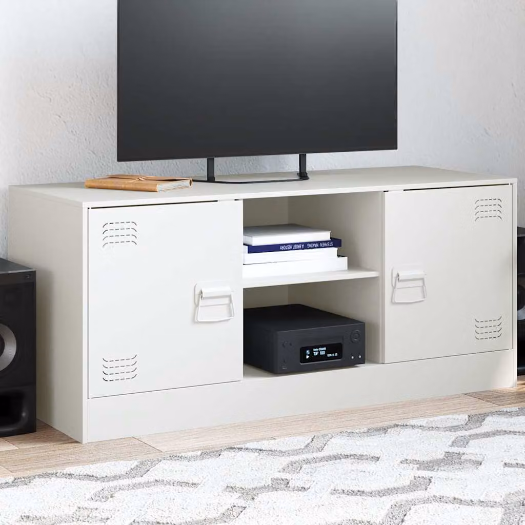vidaXL Mobile Porta TV Bianco in Acciaio e MDF L: 99 cm, P: 39 cm, H: 44 cm