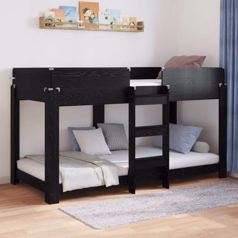 vidaXL Letto a Castello per Bambini in Legno Rovere e Nero L/P/H: 200 x 80 x 117 cm