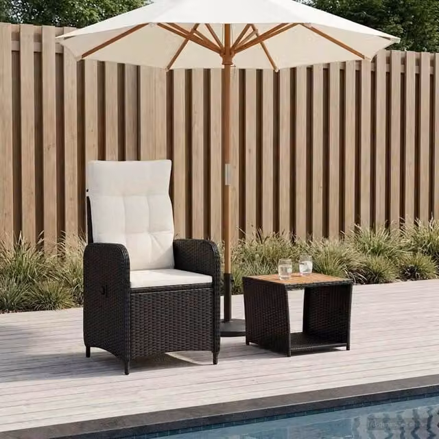 Set Lounge da Giardino Moderno vidaXL composto da 2 Poltrone con Cuscini e Tavolino da Caffè, Struttura in Acciaio Verniciato a Polvere e Tessuto Resistente ai Raggi UV, Colore Nero e Bianco